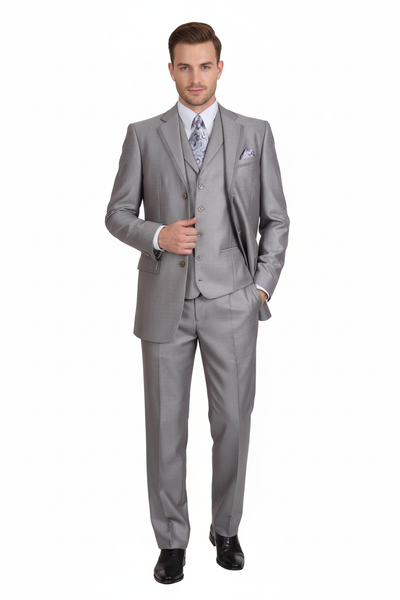 Men’s Light Gray 3-Piece Modern Fit Suit with Vest – Classic Formal Business and Wedding Attire 1   - from alligatorwarehouse.com