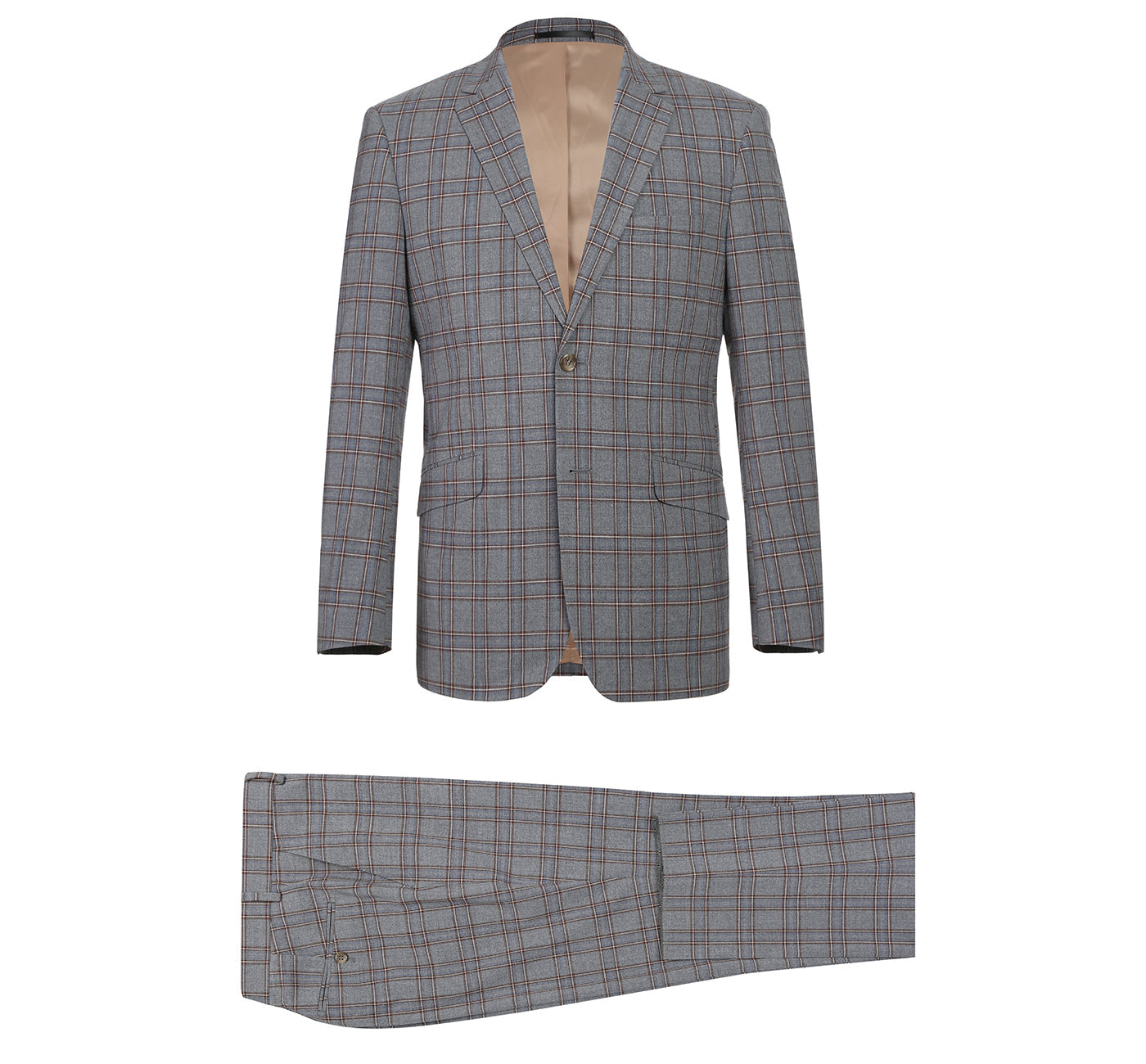 293-7 Men's Two Piece Slim Fit Stretch Windowpane Check Dress Suit