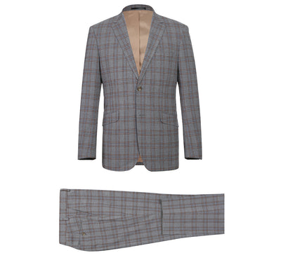 293-7 Men's Two Piece Slim Fit Stretch Windowpane Check Dress Suit 1 SO6293-7 slim suits_36S  - from alligatorwarehouse.com