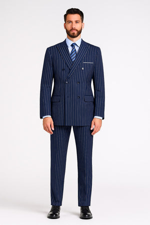 Mens Royal Blue Pinstripe Double-Breasted Suit – 6-Button Classic Vintage Gangster Style in Indigo Cobalt Blue  Pinstripe Color