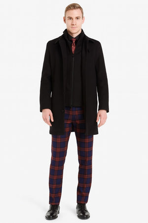 Mens Black Wool Overcoat – Classic Single-Breasted Winter Coat for Business and Formal Wear