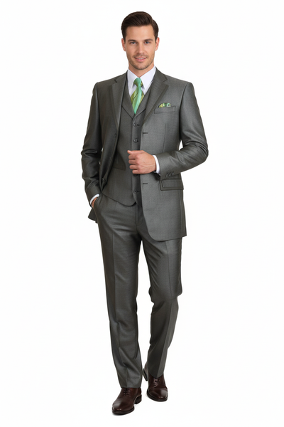 Men’s Olive Green 3-Piece Suit – Classic Fit with Vest and Tie Pleated Pants Three Buttons 1   - from alligatorwarehouse.com