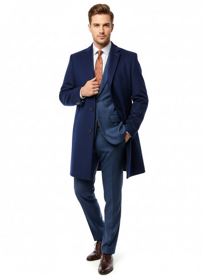 Mens Cobalt Blue Wool and Cashmere Car Coat Overcoat – Classic Winter Topcoat for Indigo Saphire Color (light Navy Dark Royal) 1   - from alligatorwarehouse.com