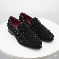 Men’s Black Studded Loafers – Sparko 09 Luxury Slip-On Dress Shoes with Spikes for Party, Prom, and Formal Events