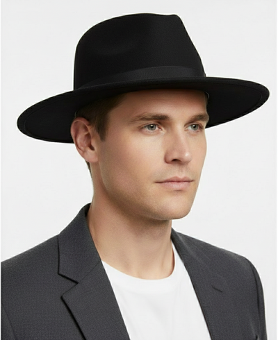 Men’s Black Wide Brim Fedora Hat – Classic Wool Felt Dress Hat with Matching Black Band 1   - from alligatorwarehouse.com