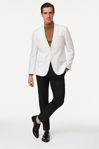Men’s White Linen Blazer – Classic Two-Button Lightweight Sport Coat
