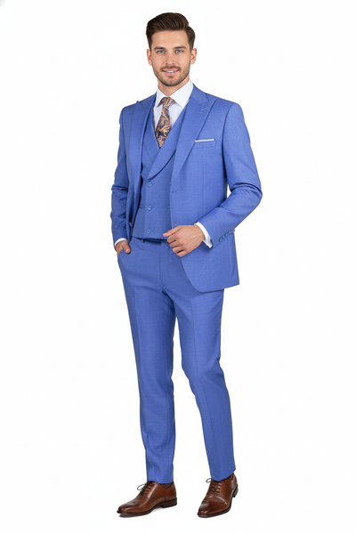 Men’s Light Blue Double-Breasted 3-Piece Suit Set – Tailored Fit Formal Business Suit in Steel Blue Sky Blue Color 1   - from alligatorwarehouse.com