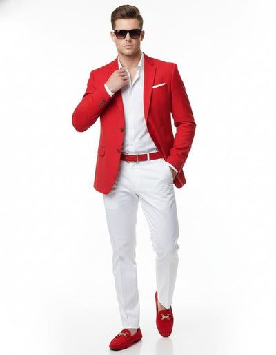Mens Red Blazer and White Pants Set – Stylish Casual Dress Outfit For New Year Holiday and Christmas Suit 1   - from alligatorwarehouse.com