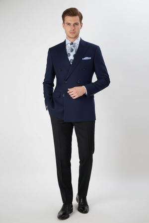 Men’s Navy Blue Double-Breasted Blazer - Suit Jacket – Premium Tailored Fit Formal Wedding and Business Sport Coat