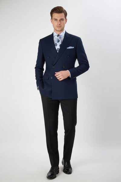 Men’s Navy Blue Double-Breasted Blazer - Suit Jacket – Premium Tailored Fit Formal Wedding and Business Sport Coat 1   - from alligatorwarehouse.com