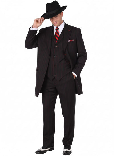 Mens Black and Red Pinstripe Zoot Suit – 1920s Gangster Vintage 3-Piece Suit for Formal, Prom, and Themed Events 1   - from alligatorwarehouse.com