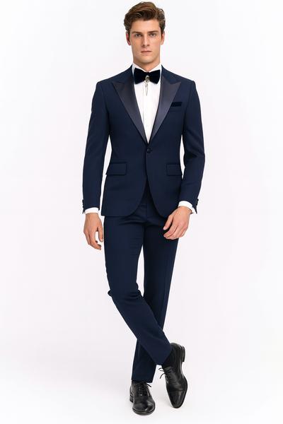 Men’s Navy Blue  Tuxedo with Satin Peak Lapel With Matching Color Lapel Sateen – Formal 2 Piece Suit 4   - from alligatorwarehouse.com