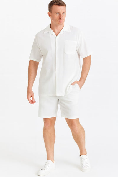 Mens White Seersucker Short Set – Lightweight Summer Outfit with Shirt and Shorts 1   - from alligatorwarehouse.com