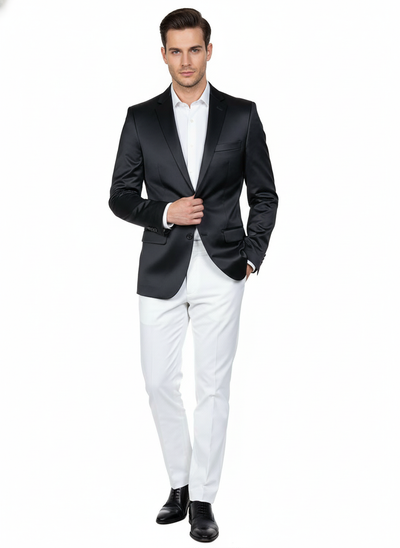 Men’s Black Satin Blazer – Classic Slim Fit Two-Button Formal Suit Jacket for Weddings, Parties, and Business Events 1   - from alligatorwarehouse.com