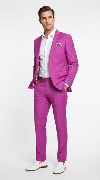 Mens Fuchsia 2 Piece Suit – Bright Pink Formal Suit for Men Stylish Wedding Party Prom Suit Magento Color