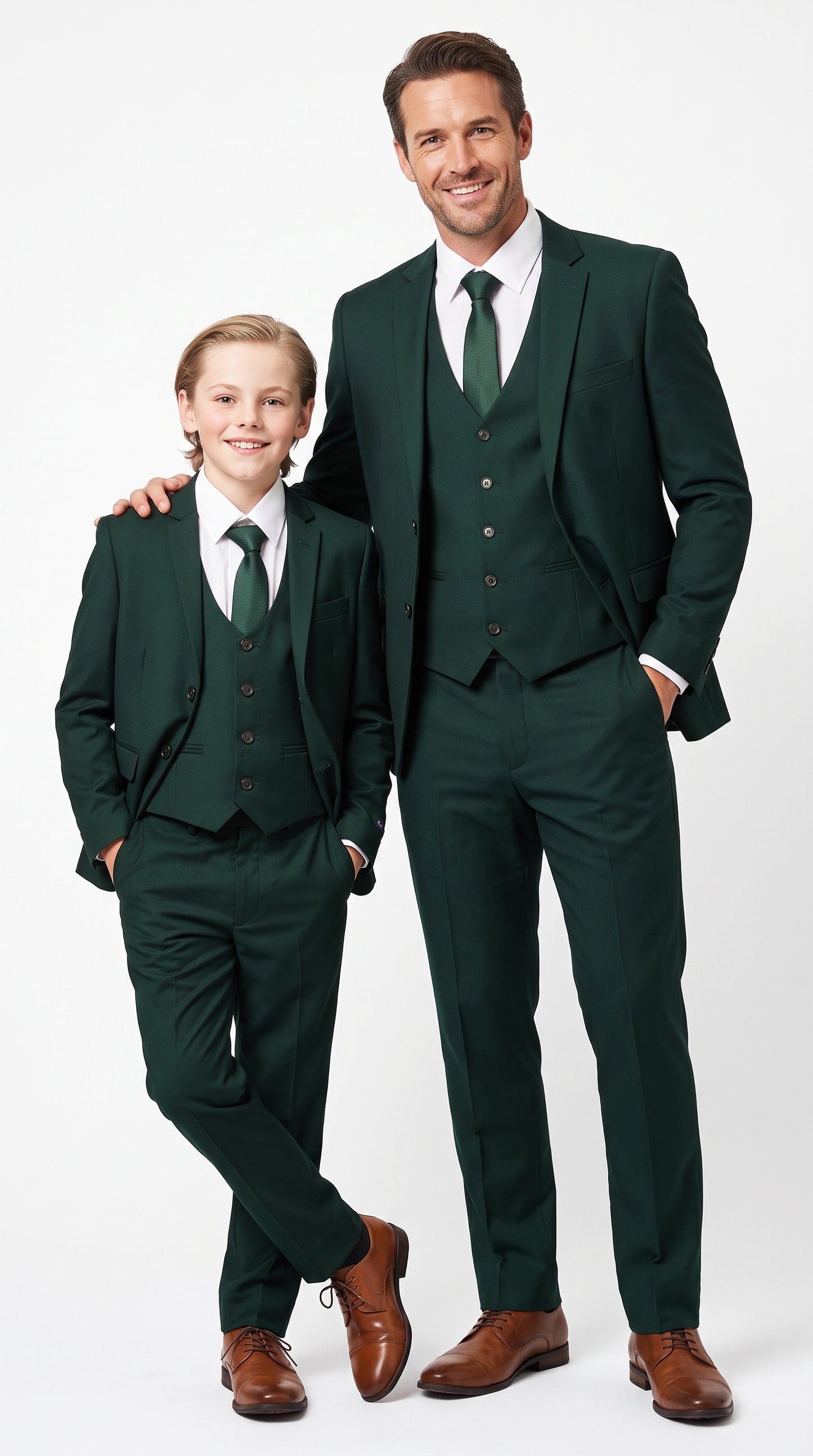 Dad & Son Matching Dark Green 3-Piece Suits – Father and Son Wedding Formal Suits