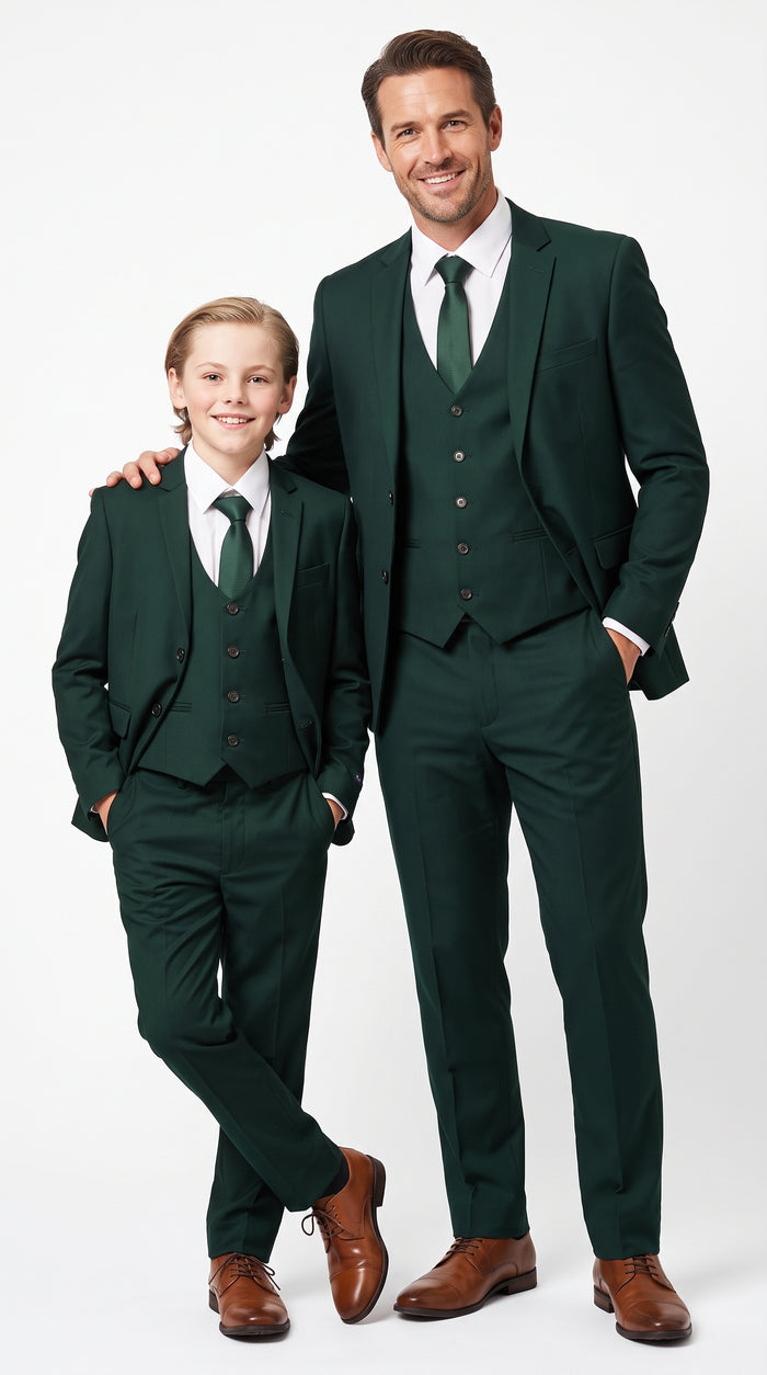 Dad & Son Matching Dark Green 3-Piece Suits – Father and Son Wedding Formal Suits