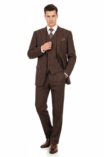 Men’s Brown Pinstripe 3-Piece Suit – Classic Business and Formal Wear with Vest 2   - from alligatorwarehouse.com