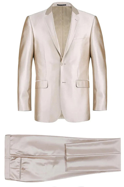 Mens Basic Two Button Slim Fit Suit with Optional Vest in Shiny Champagne Tan Sharkskin 2 XD-0566  - from alligatorwarehouse.com