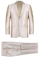 Mens Basic Two Button Slim Fit Suit with Optional Vest in Shiny Champagne Tan Sharkskin