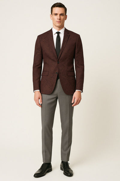 Mens Burgundy and Black Paisley Tuxedo Blazer – Slim Fit Formal Dinner Jacket 1   - from alligatorwarehouse.com