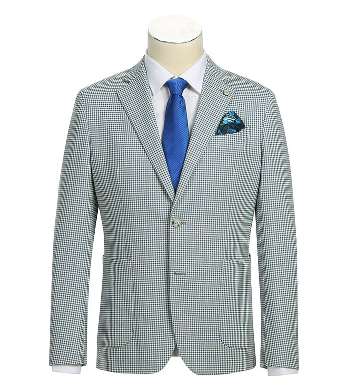 Half Canvas Slim Fit Blazer in Sage Blue Check