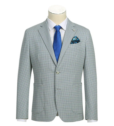 Half Canvas Slim Fit Blazer in Sage Blue Check 1 SO6PS24-9_Riserva-JKT_40R  - from alligatorwarehouse.com
