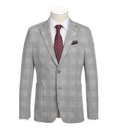Half Canvas Slim Fit Blazer in Plaid Gray 1 SO6PS24-8_Riserva-JKT_38R  - from alligatorwarehouse.com