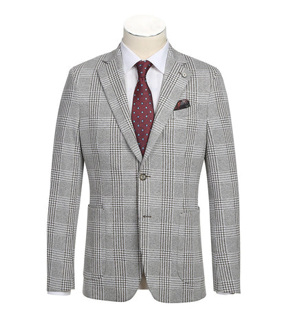 Half Canvas Slim Fit Blazer in Plaid Gray