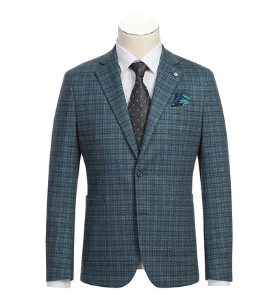 Half Canvas Slim Fit Blazer in Green Blue Check 1 SO6PS24-12_Riserva-JKT_40R  - from alligatorwarehouse.com