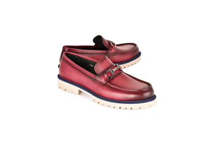 C0001203-7887 loafer with silver buckle-burgundy