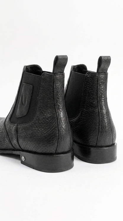 Men’s Shark Skin Cowboy Boots – Black Exotic Leather Western Chelsea Ankle Boots by Vestigium