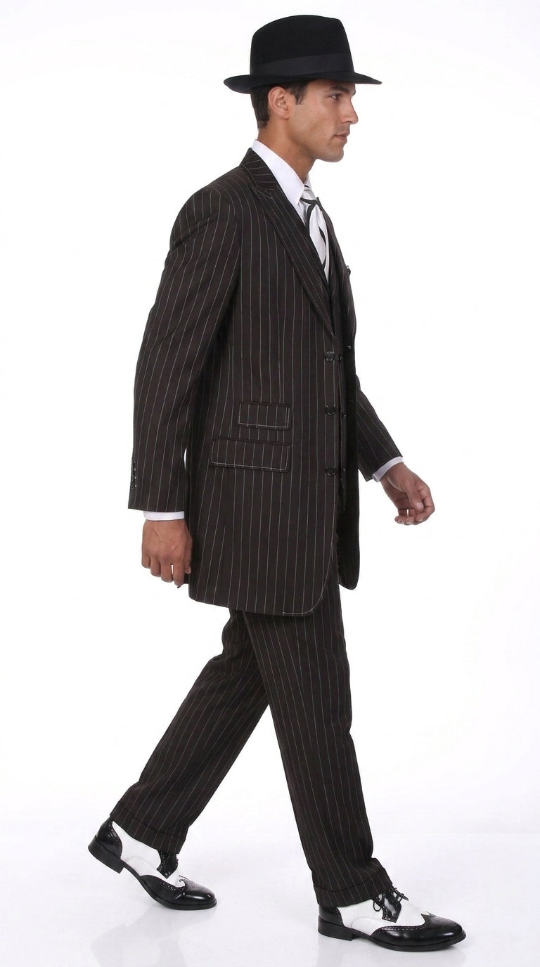 Men’s Black Pinstripe Zoot Suit – 3-Piece Gangster, Formal Suit 1920s Pimp Suit