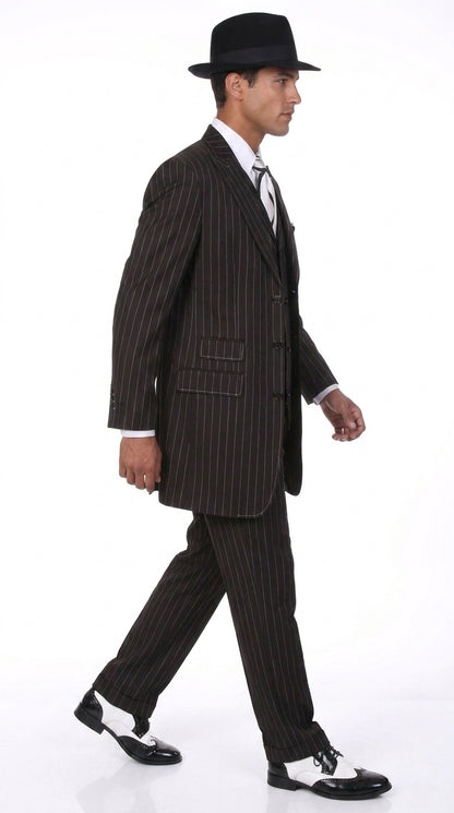 Men’s Black Pinstripe Zoot Suit – 3-Piece Gangster, Formal Suit 1920s Pimp Suit