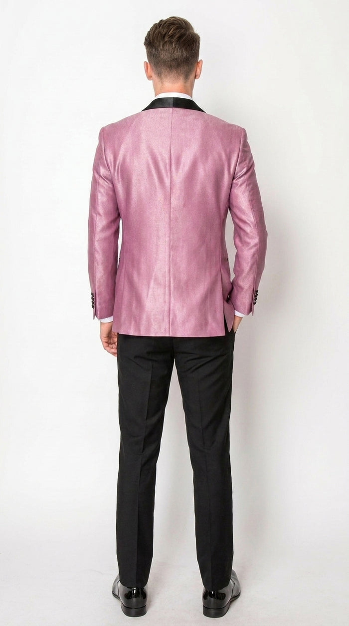 Men’s Shiny Pink Tuxedo Dinner Jacket with Black Pants – Shawl Lapel Formal Tuxedo