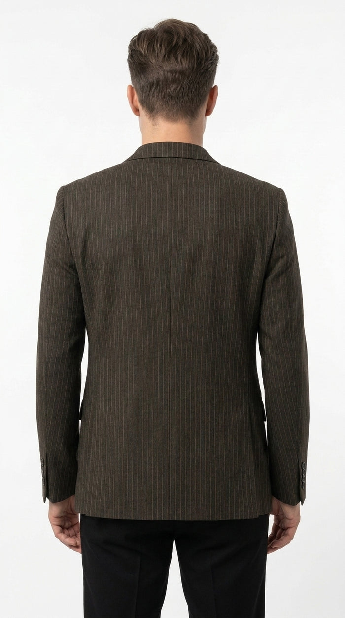 Men’s Vintage Dark Brown Pinstripe Blazer – Classic Retro Sport Coat Outfit