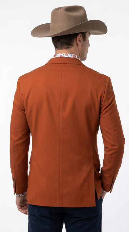 Men’s Rust Cowboy Western Blazer – Copper Brick  Color Two Button Sport Coat Peak Lapel Modern Fit