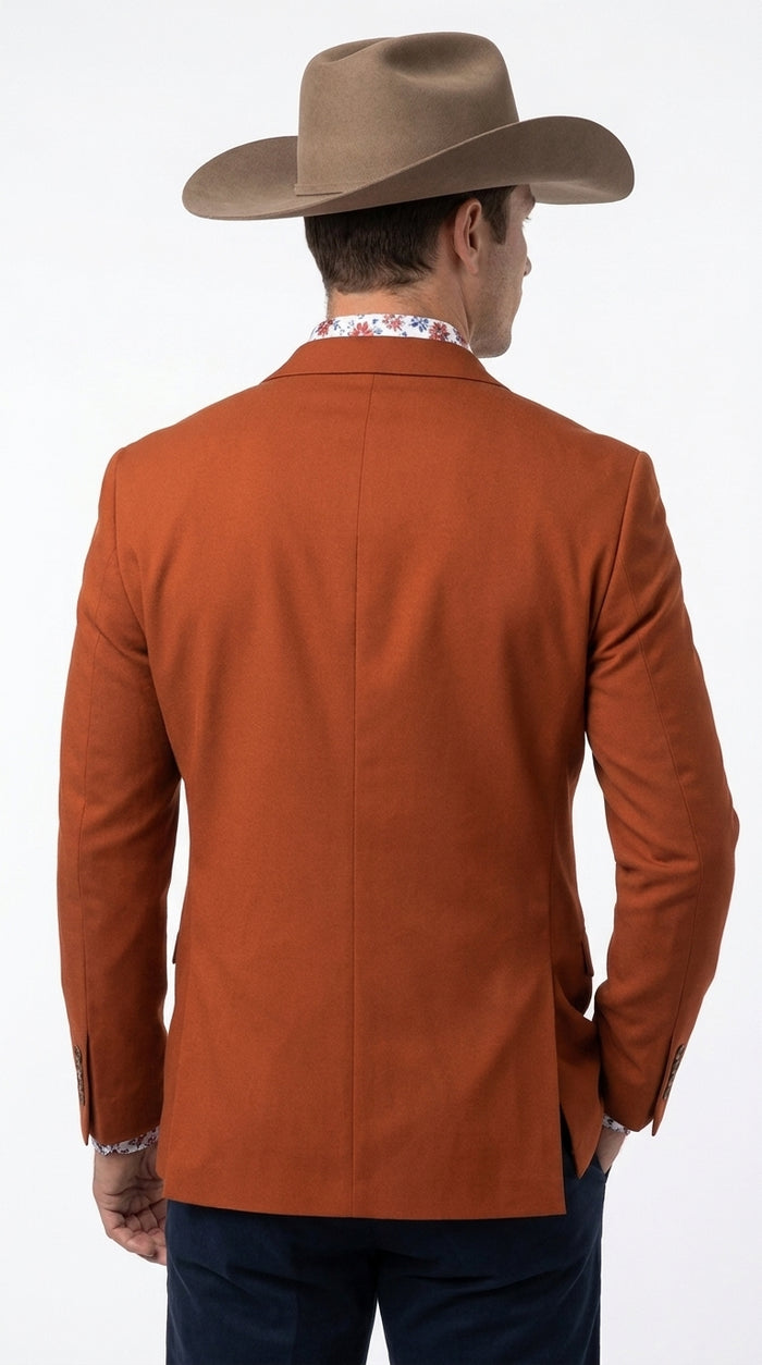 Men’s Rust Cowboy Western Blazer – Copper Brick  Color Two Button Sport Coat Peak Lapel Modern Fit