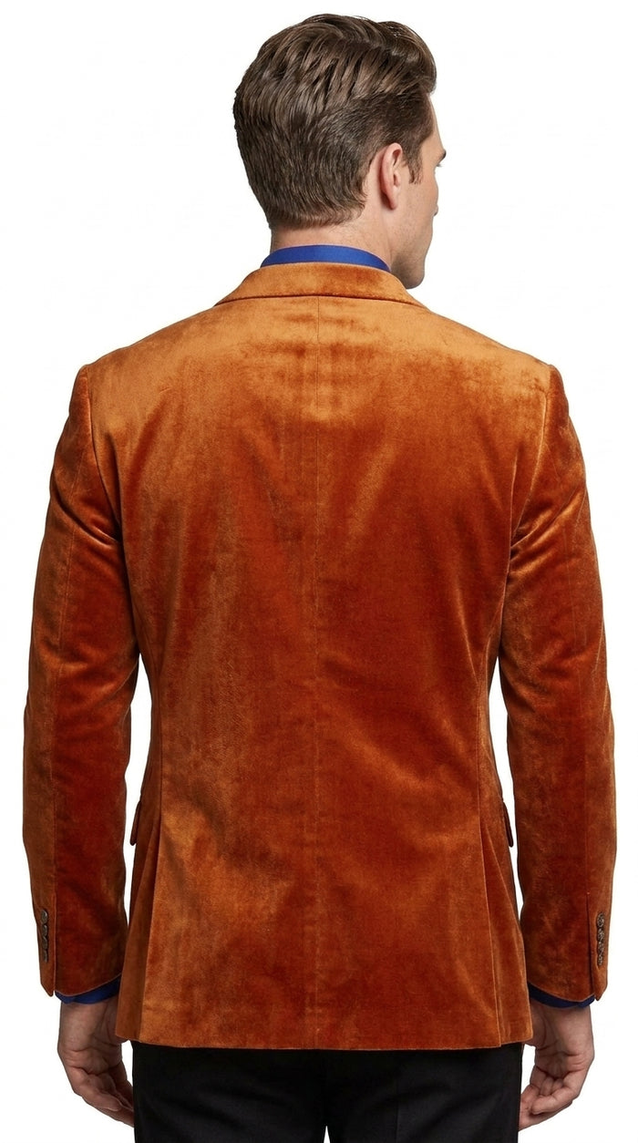 Men’s Burnt Orange Velvet Blazer – Kingsman Golden Bee Inspired Luxury Dinner Jacket