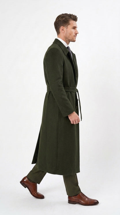 Men’s Blade Runner K Inspired Olive Green Wool Duster Coat – Long Vintage Sci-Fi Overcoat