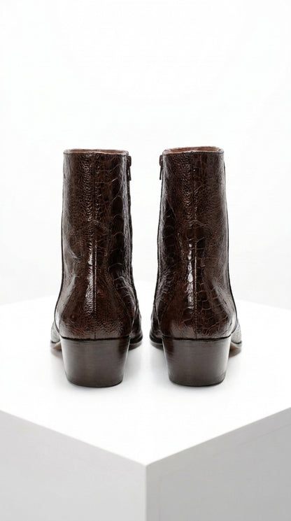 Men’s Brown Cuban Heel Boots – Exotic Ostrich Leg & Ostrich Quill Pointed Toe Dress Boots By Los Altos
