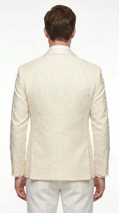 Men’s Ivory Off White Jacquard Dinner Jacket – Cream Tuxedo Blazer for Weddings & Formal Events + Bowtie included