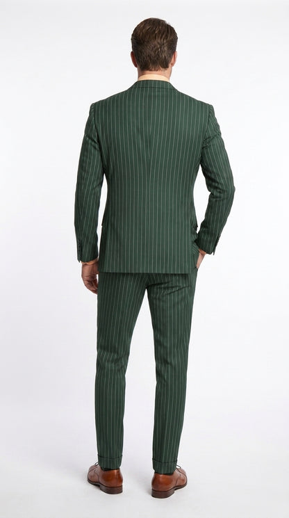 Men’s Hunter Green Pinstripe Double Breasted Suit – Vintage 1920s Great Gatsby Gangster Style