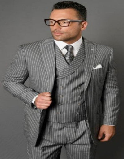 Mens Gangster Pinstripe 2 Button Double Breasted Vest Suit in Black 3 ZARELLI_BLACK_42S  - from alligatorwarehouse.com