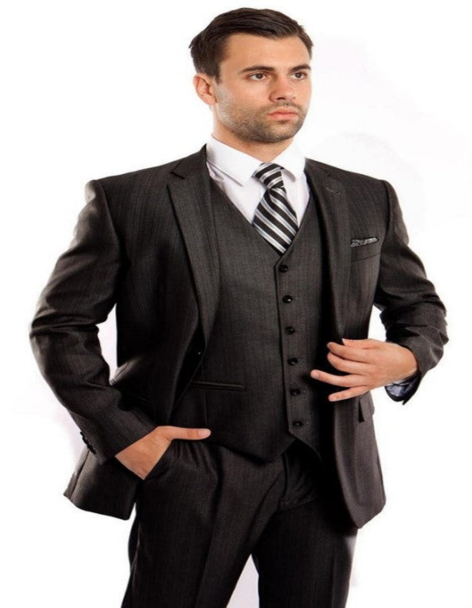 Mens Blue Steel Sharkskin Suit 3 Piece Single Breasted Suit 1   - from alligatorwarehouse.com