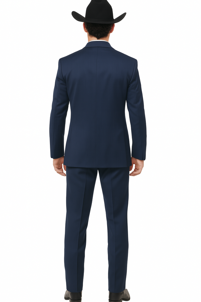 2 Button Vested Satin Trim Lapel Cowboy Tuxedo in Navy