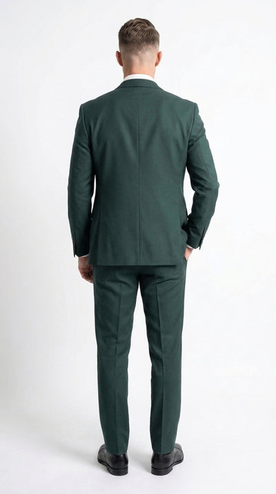Mens Vitali 3 Piece Suit W/Scoop Vest Hunter Green 3-Piece Suit –, Big Peak Lapel  Vest and Pants  Modern Fit Two Buttons