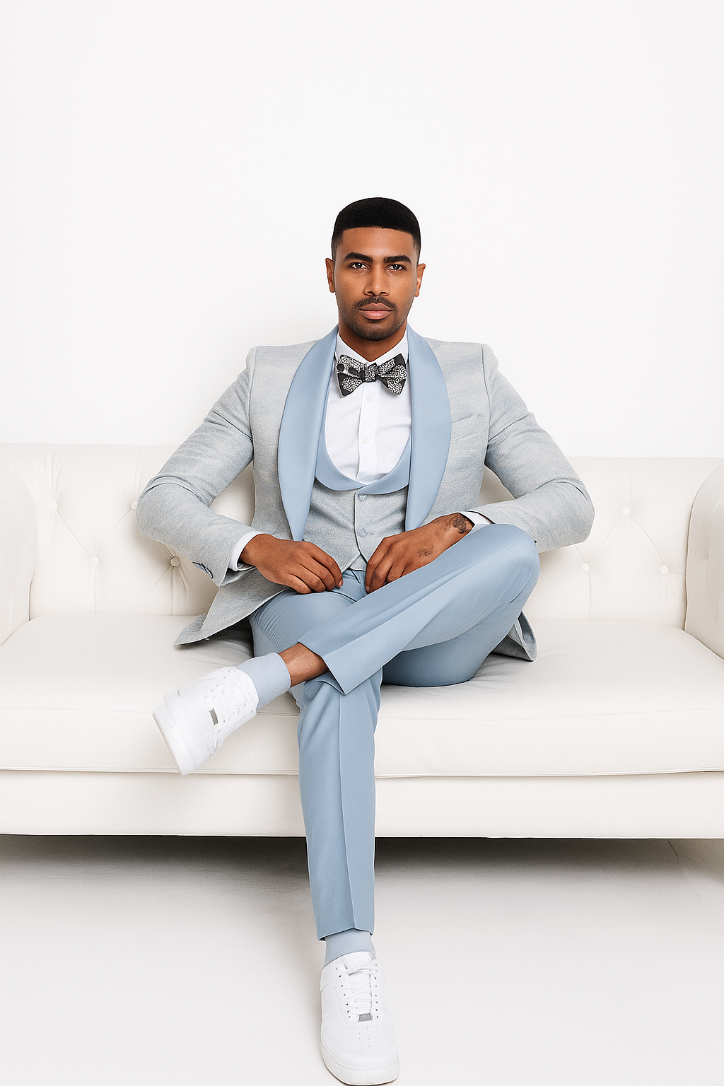 2024 Prom Special Blue Tuxedo Suit w/ Double-Breasted Vest by Tazzio