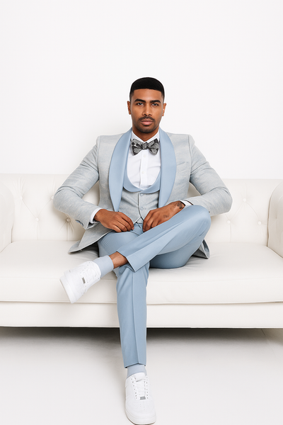 2024 Prom Special Blue Tuxedo Suit w/ Double-Breasted Vest by Tazzio 5   - from alligatorwarehouse.com