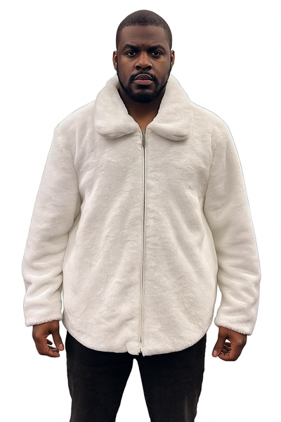 Men's White Fur Short Coat – Single Breasted, Full Zip, Regular Fit 4   - from alligatorwarehouse.com